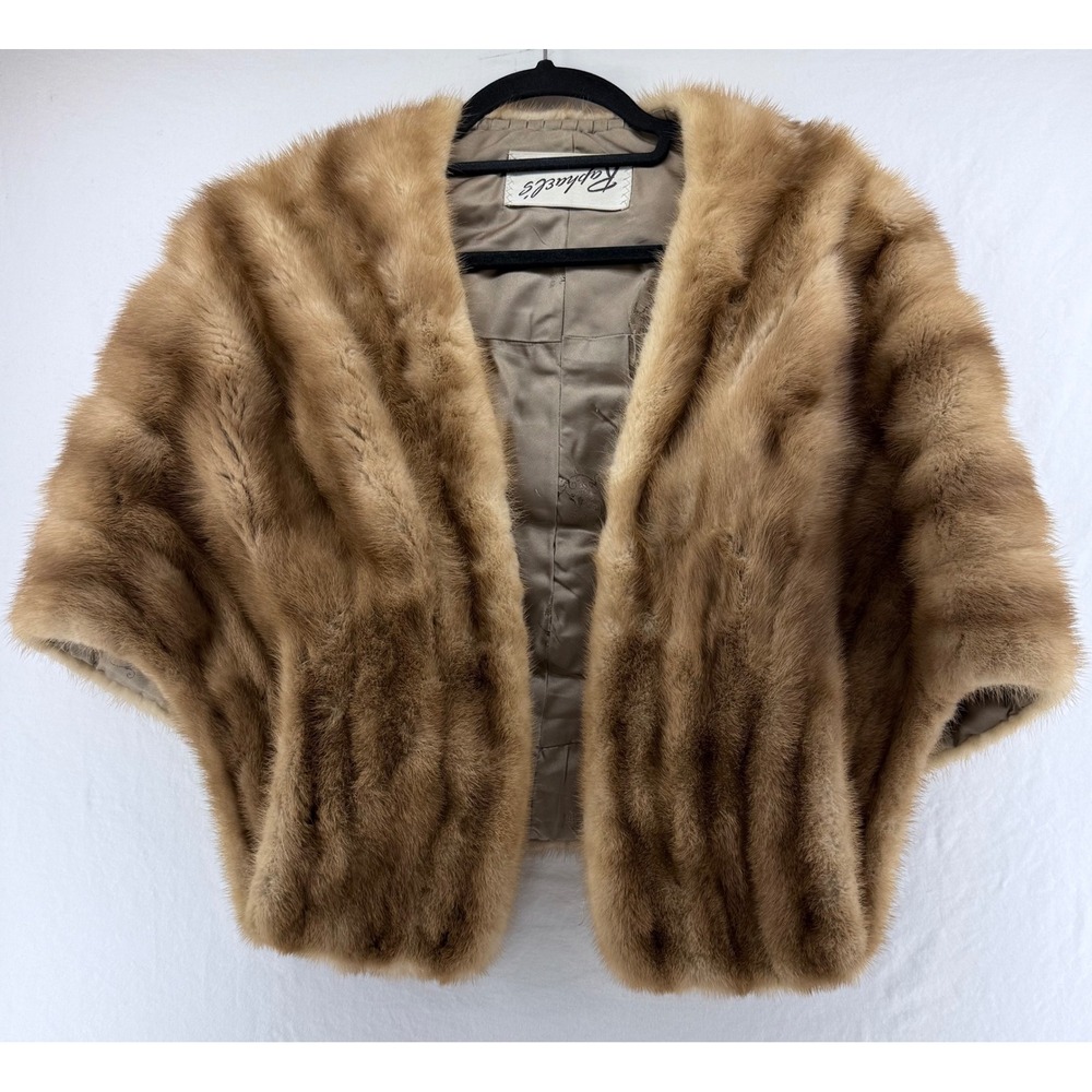 Vintage Raphaels Mobile Mink Fur Stole Capelet Honey Brown Formal Wrap Pockets - Picture 3 of 10